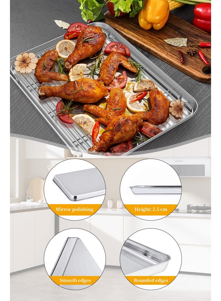 Solerconm Baking Sheet and Cooling Rack Set, 6 Pieces Stainless Steel Bakeware Set with 3 Baking Trays and 3 Racks, Heavy Duty Non Toxic Oven Pan Set for Cookies, Roasting and Cooling - Image 3